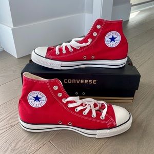 High top Converse Sneakers in Red In Box - Men’s Size 9.5 Women’s Size 11